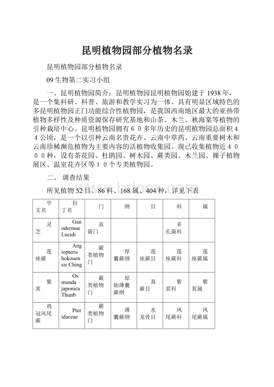 昆明植物园部分植物名录.docx_第1页