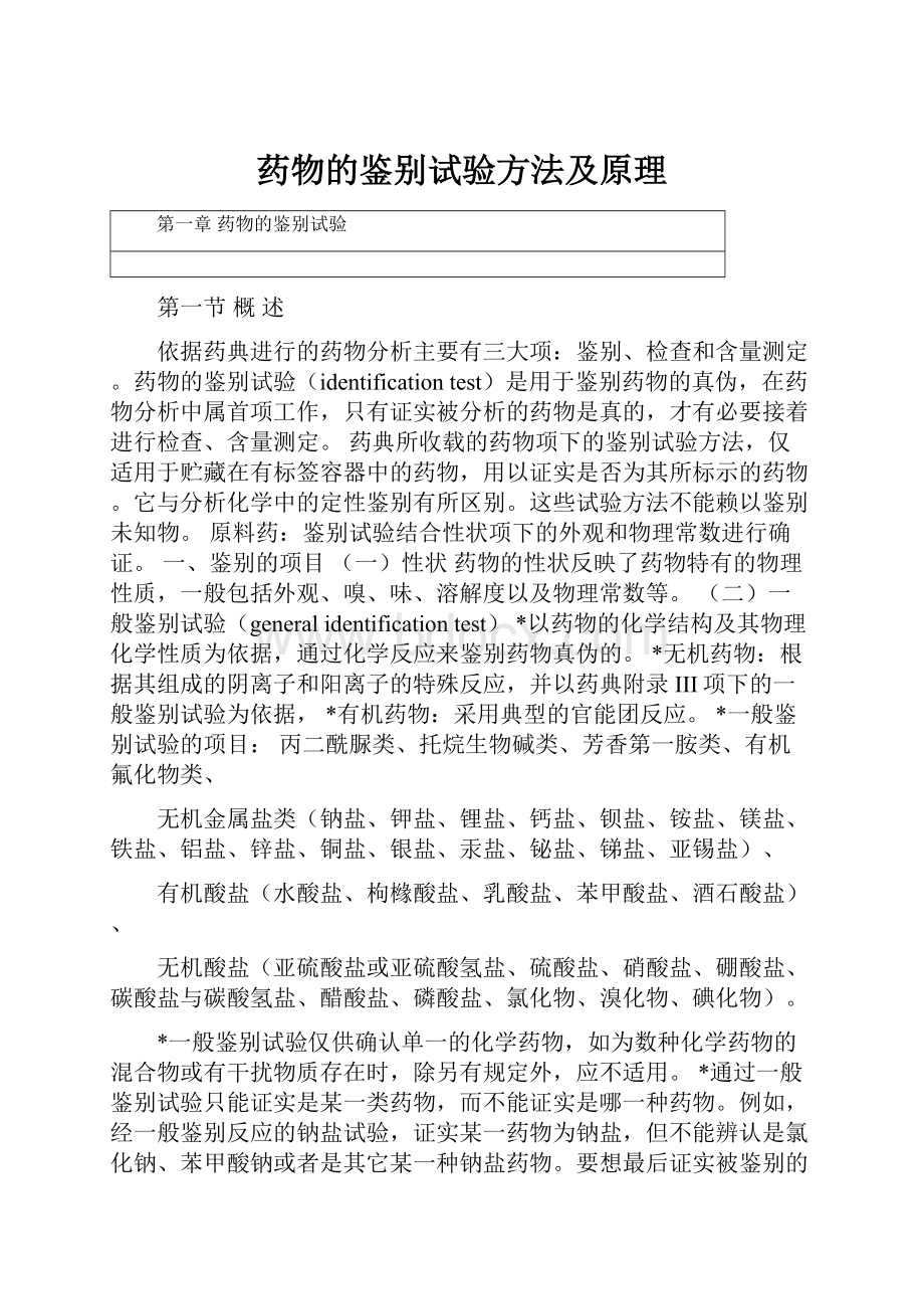 药物的鉴别试验方法及原理.docx_第1页