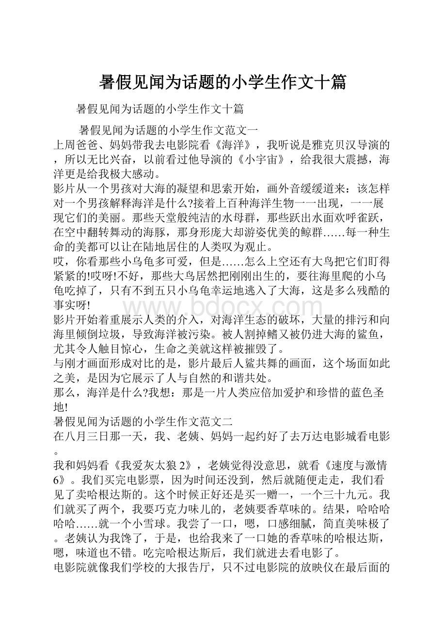 暑假见闻为话题的小学生作文十篇.docx