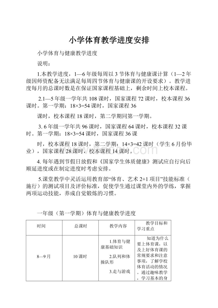 小学体育教学进度安排.docx