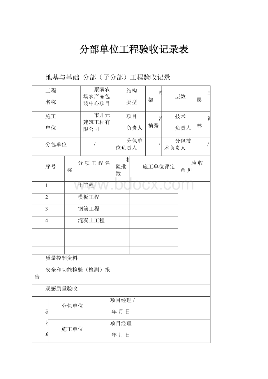 分部单位工程验收记录表.docx_第1页