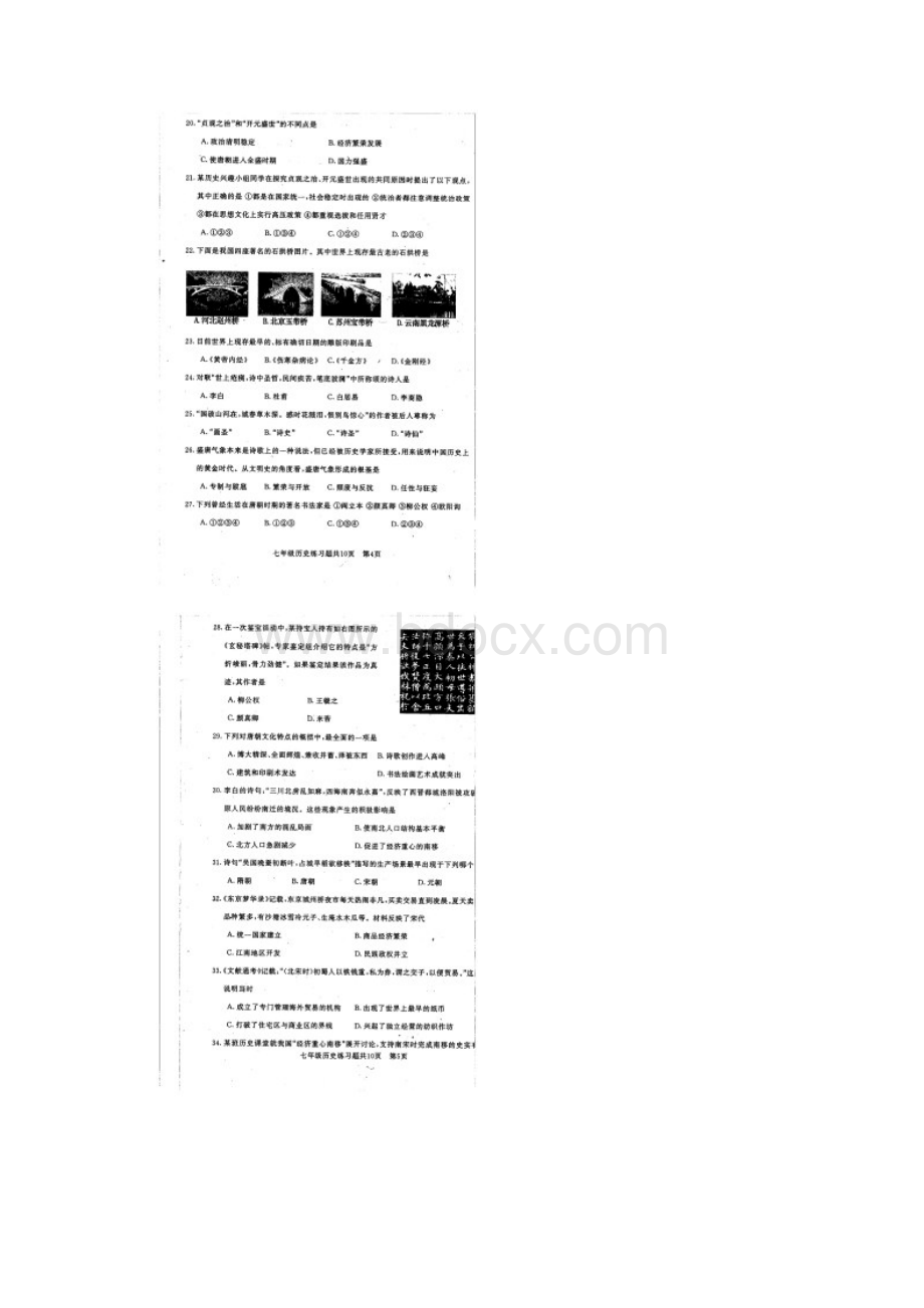 山东省泰安市岱岳区七年级历史下学期期中测试试题扫描版无答案 新人教版.docx_第3页