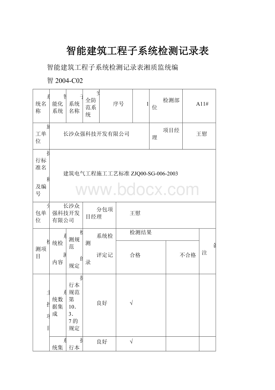 智能建筑工程子系统检测记录表.docx