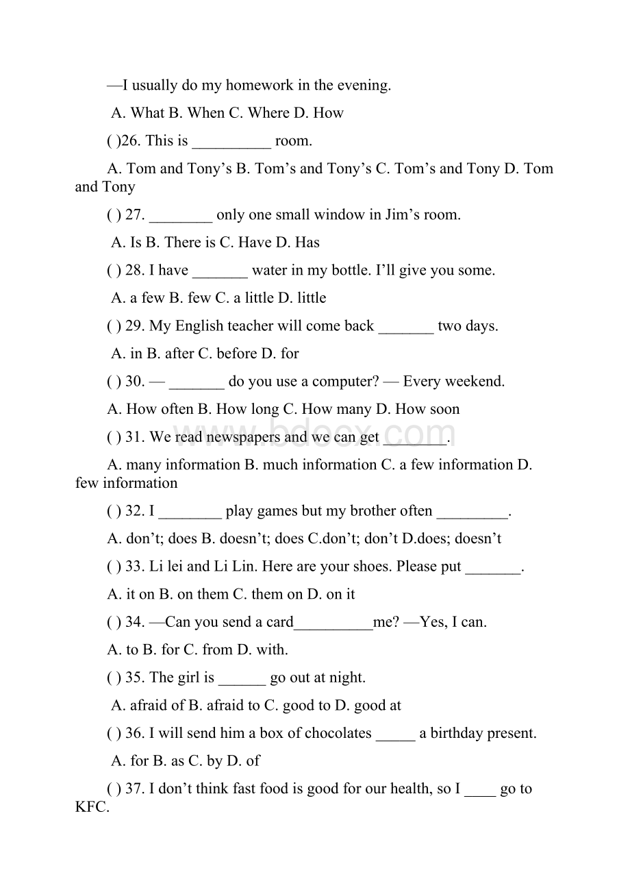 完整版人教版新版英语初一上册试题及答案.docx_第3页