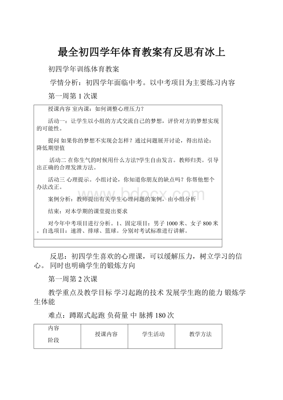 最全初四学年体育教案有反思有冰上.docx