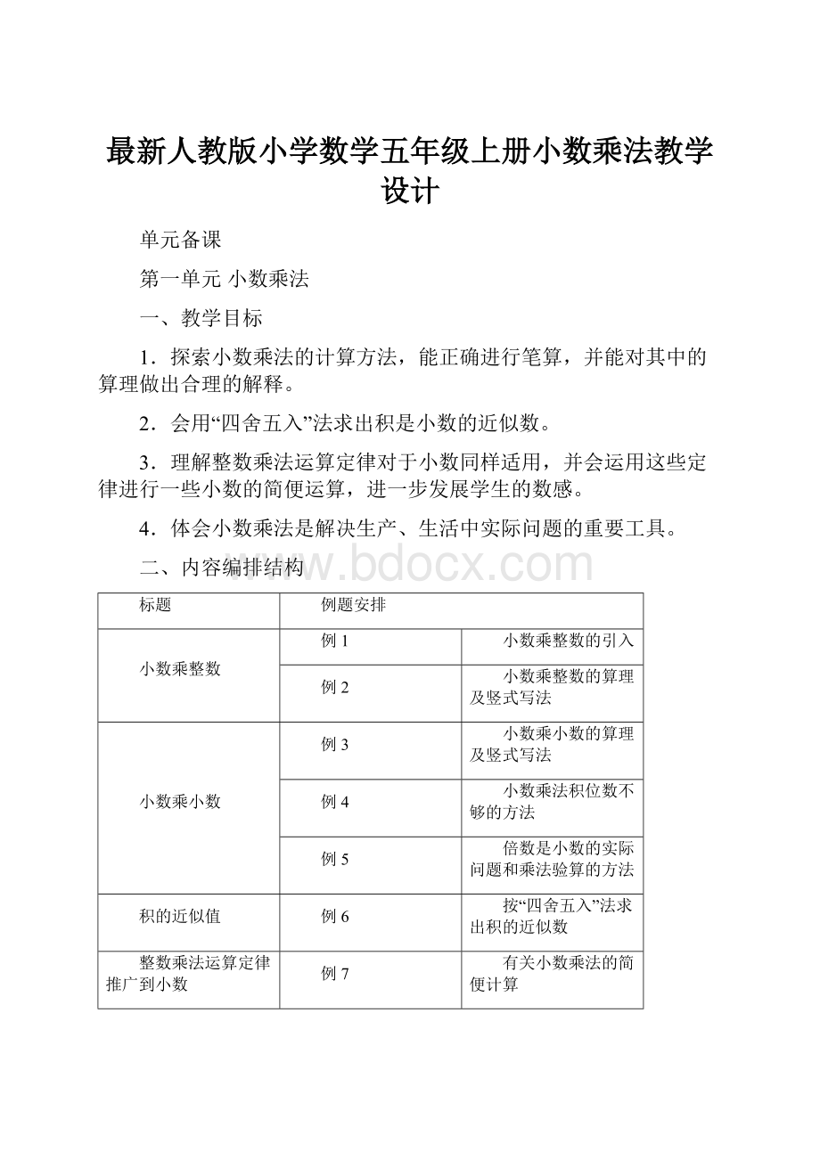 最新人教版小学数学五年级上册小数乘法教学设计.docx_第1页