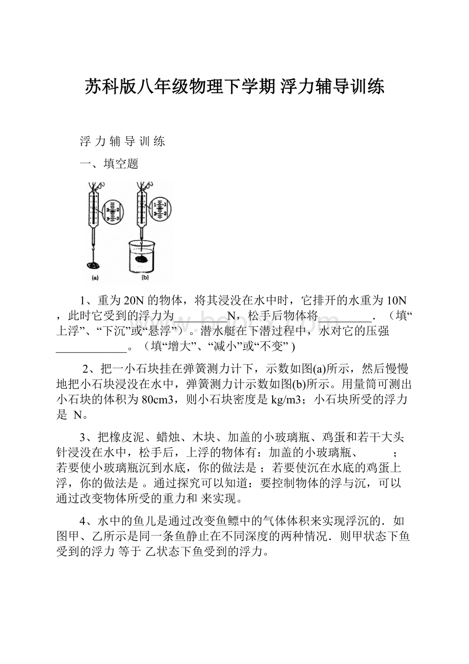 苏科版八年级物理下学期 浮力辅导训练.docx_第1页