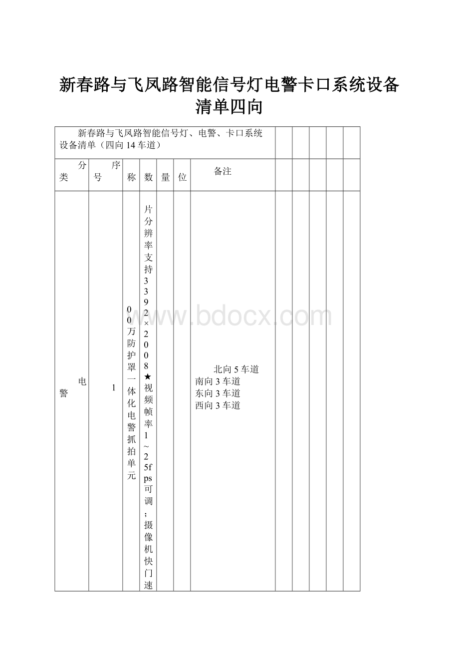 新春路与飞凤路智能信号灯电警卡口系统设备清单四向.docx_第1页