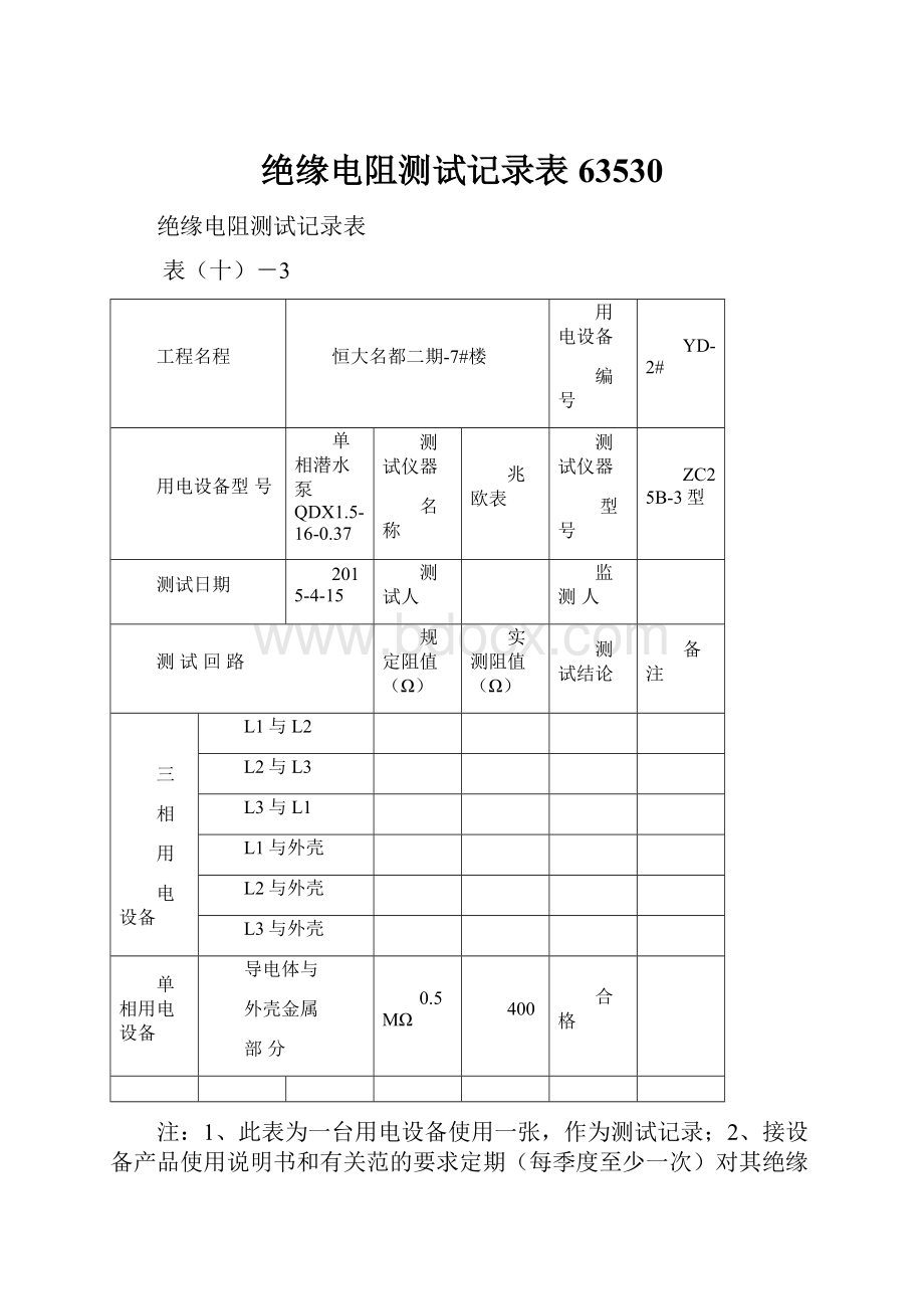 绝缘电阻测试记录表63530.docx_第1页