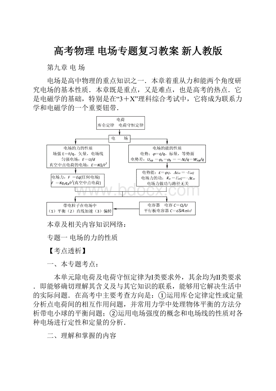 高考物理 电场专题复习教案 新人教版.docx