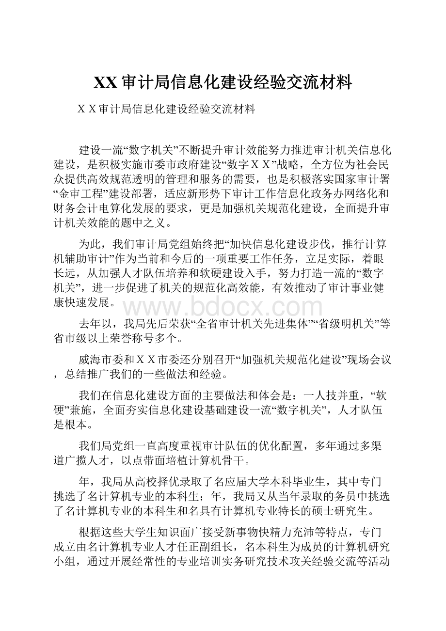 XX审计局信息化建设经验交流材料.docx