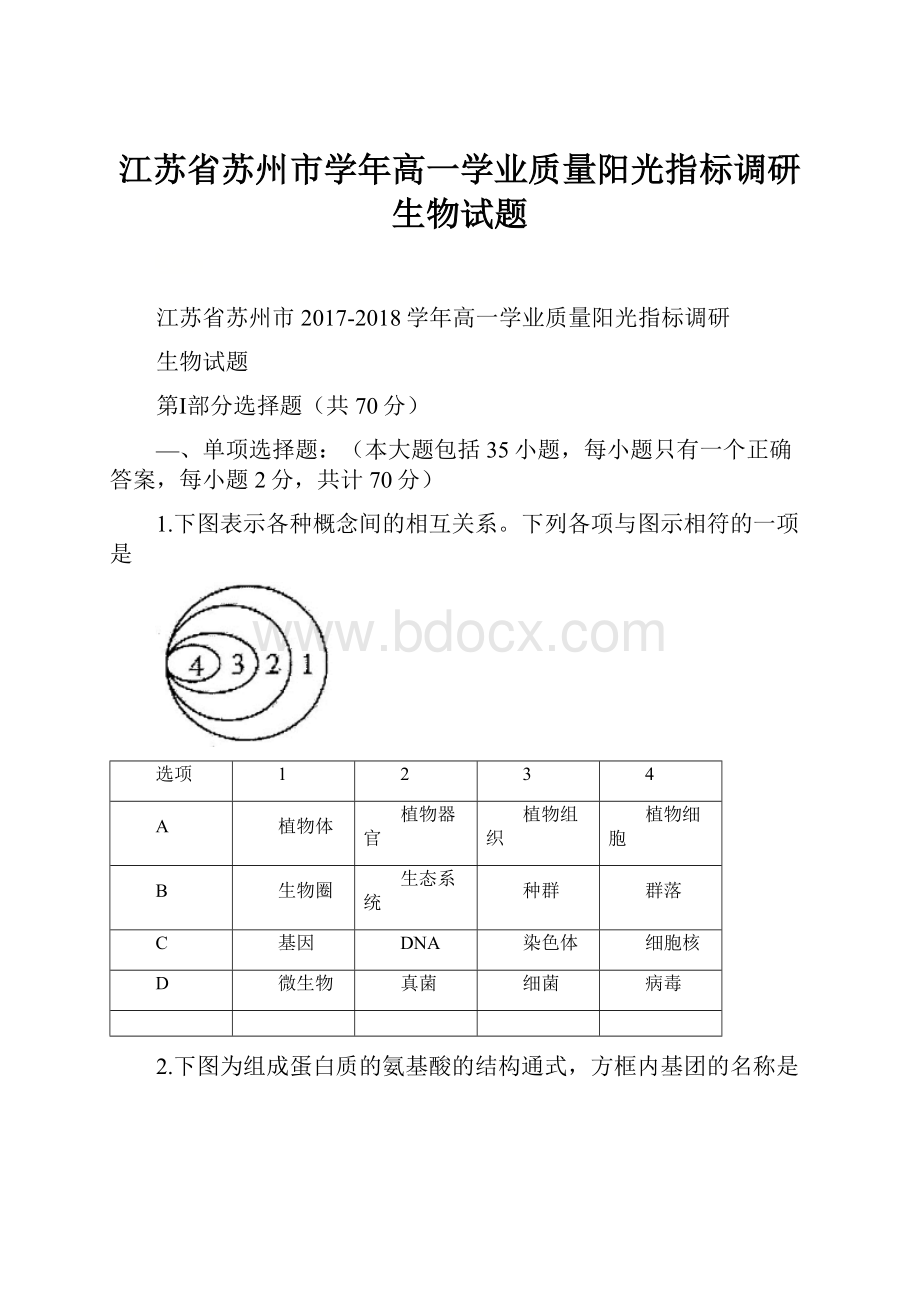 江苏省苏州市学年高一学业质量阳光指标调研生物试题.docx_第1页