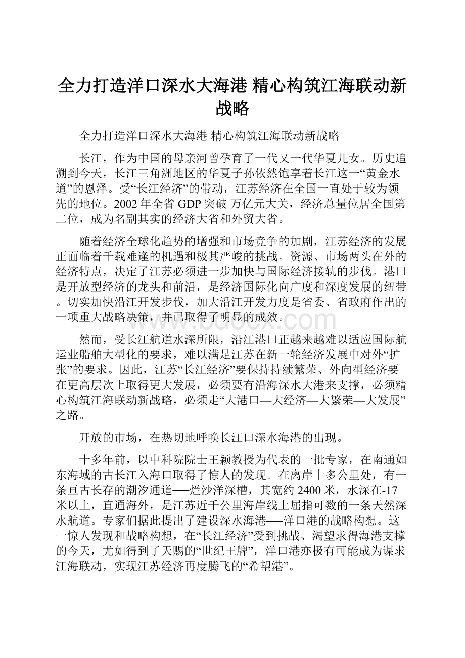 全力打造洋口深水大海港精心构筑江海联动新战略.docx_第1页