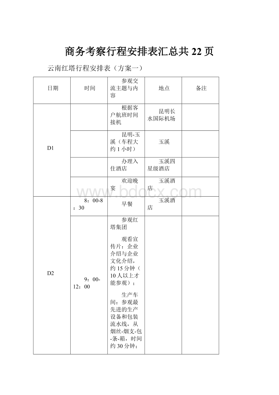 商务考察行程安排表汇总共22页.docx