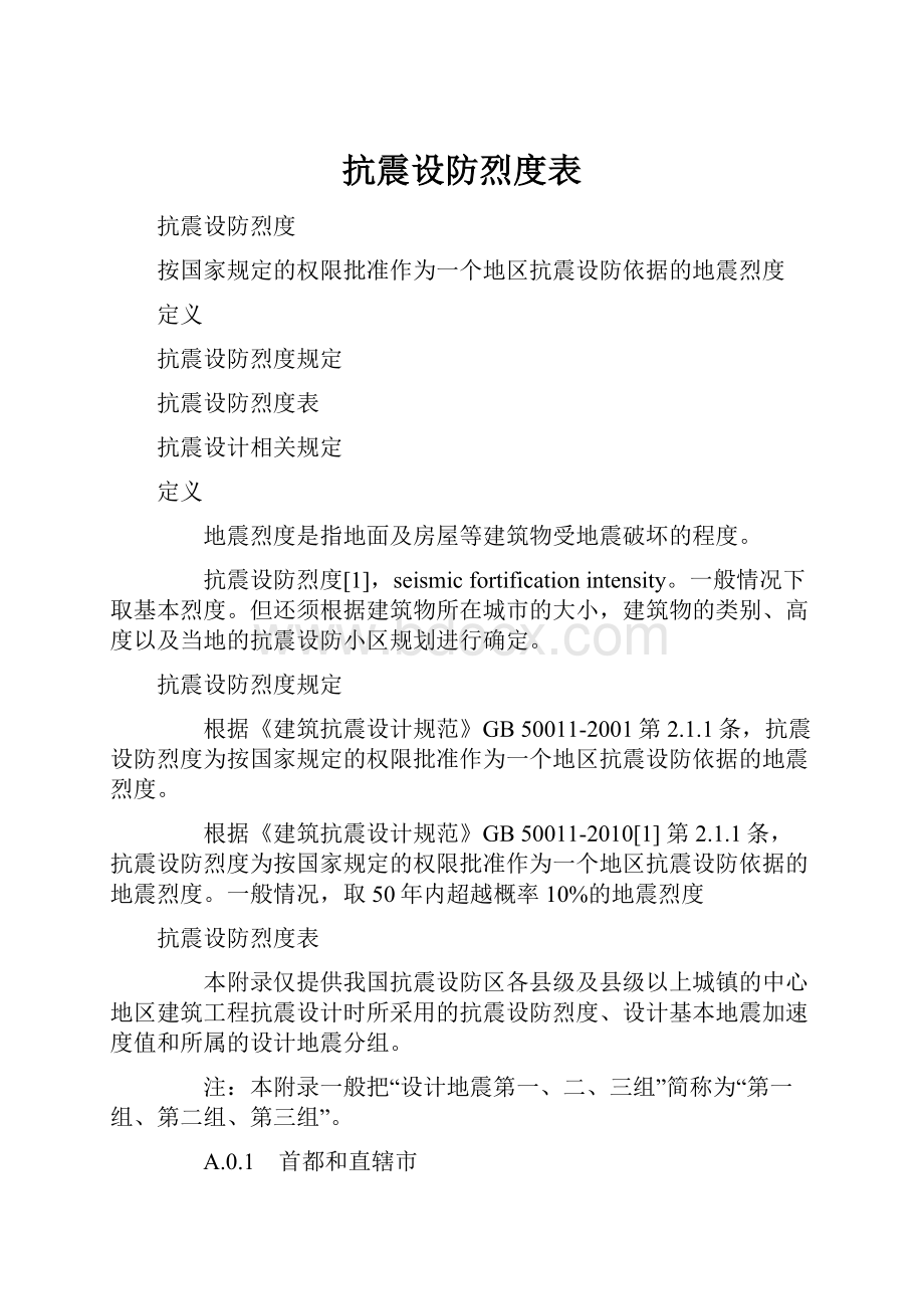 抗震设防烈度表.docx_第1页