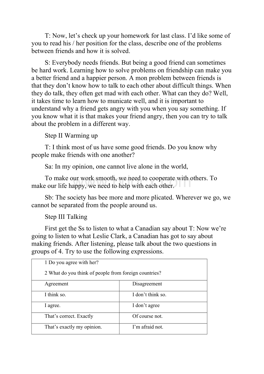 高中英语 Unit1 FriendshipThe sixth Period Speaking教案 新人教版必修1.docx_第3页