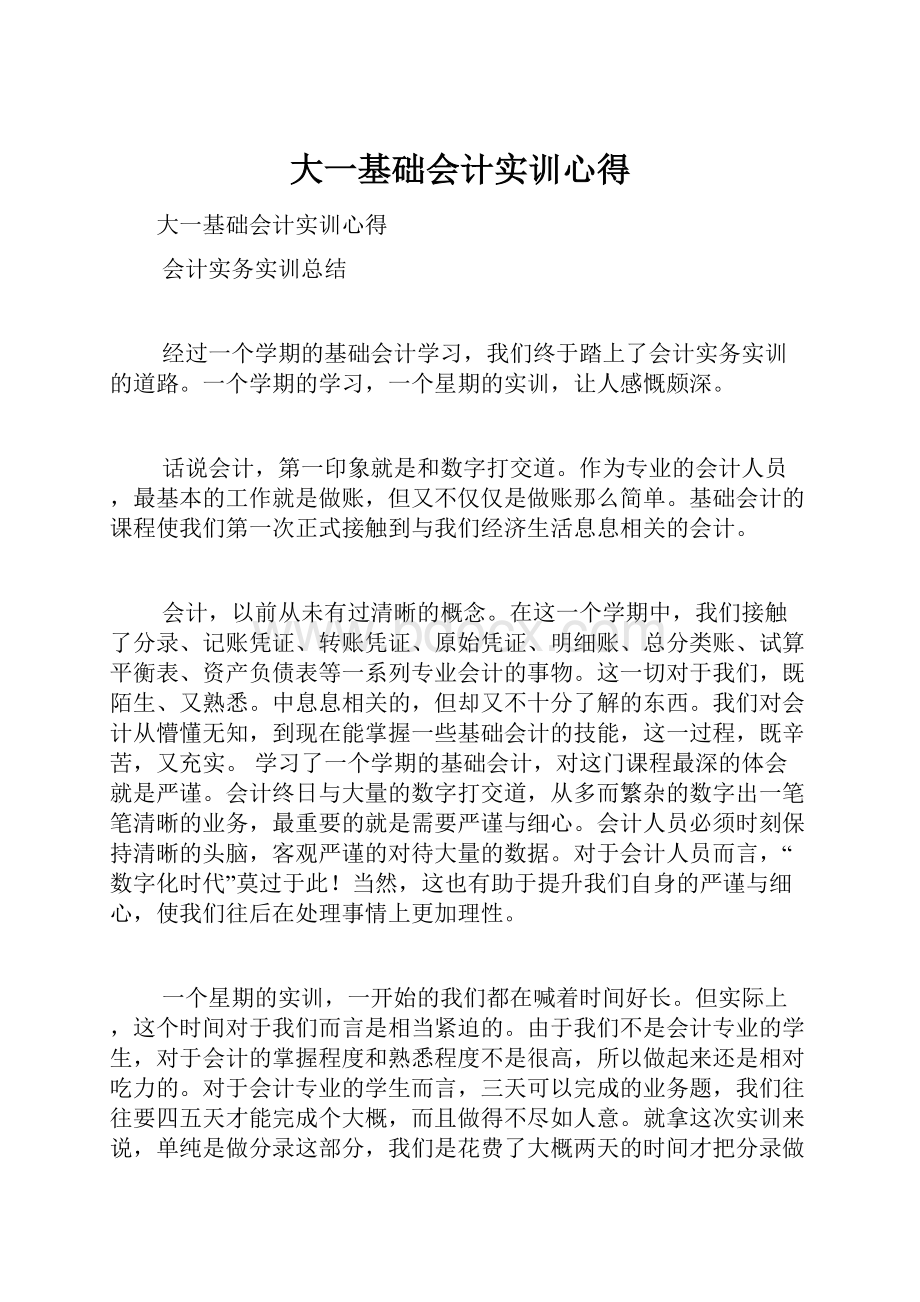 大一基础会计实训心得.docx