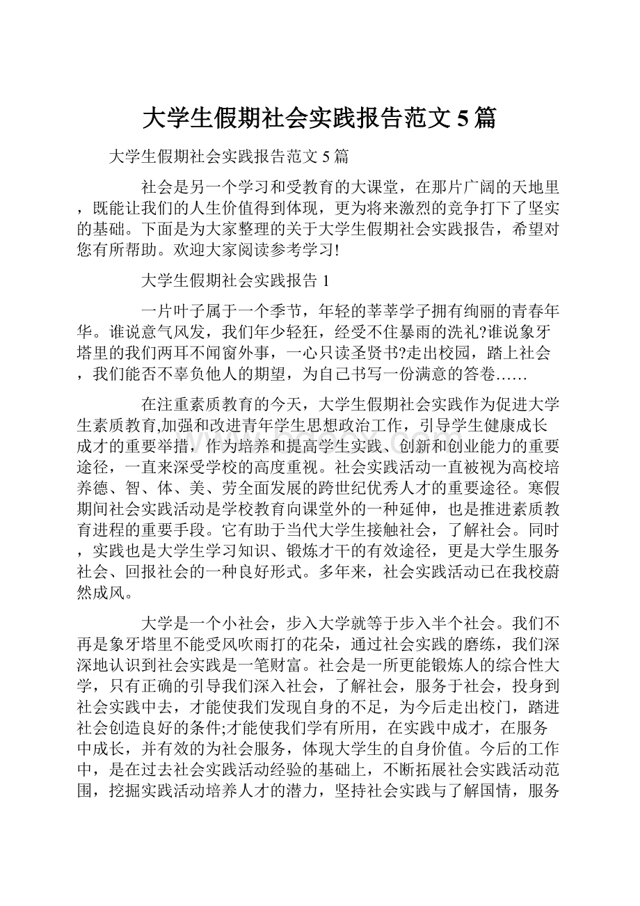 大学生假期社会实践报告范文5篇.docx