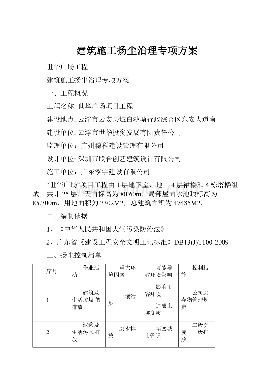 建筑施工扬尘治理专项方案.docx