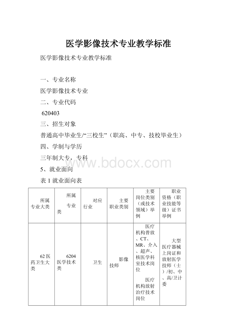 医学影像技术专业教学标准.docx_第1页