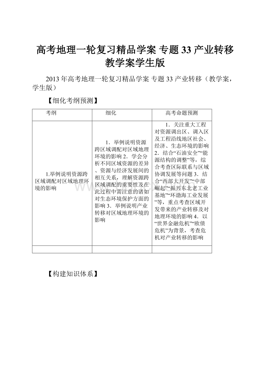 高考地理一轮复习精品学案 专题33 产业转移教学案学生版.docx_第1页