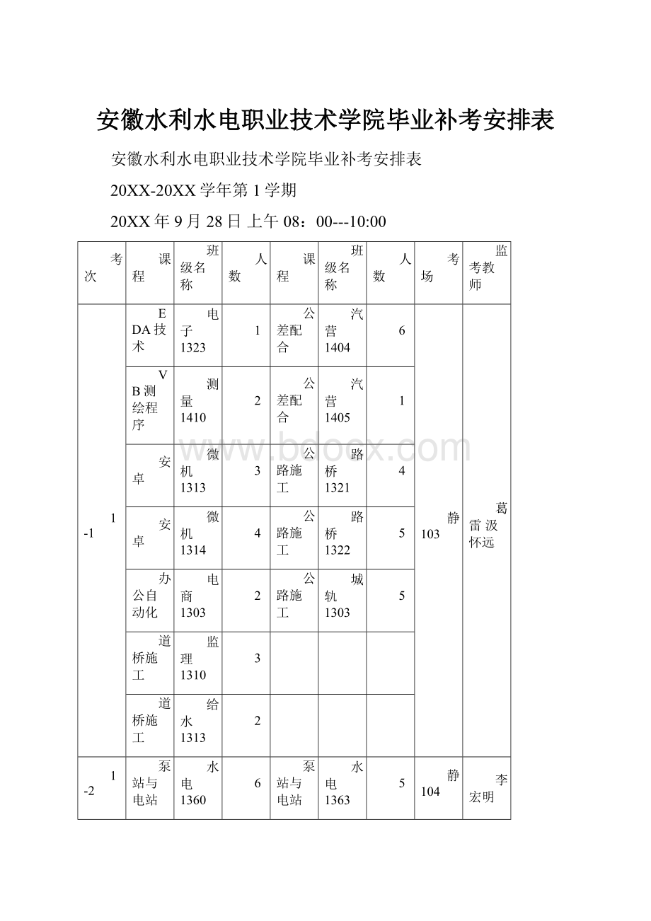 安徽水利水电职业技术学院毕业补考安排表.docx_第1页