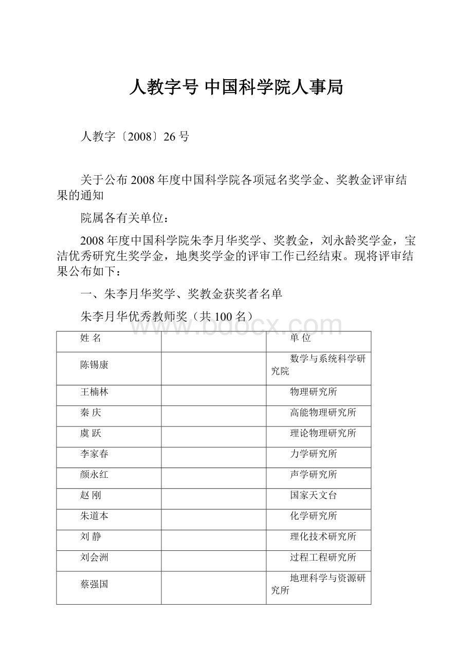 人教字号中国科学院人事局.docx