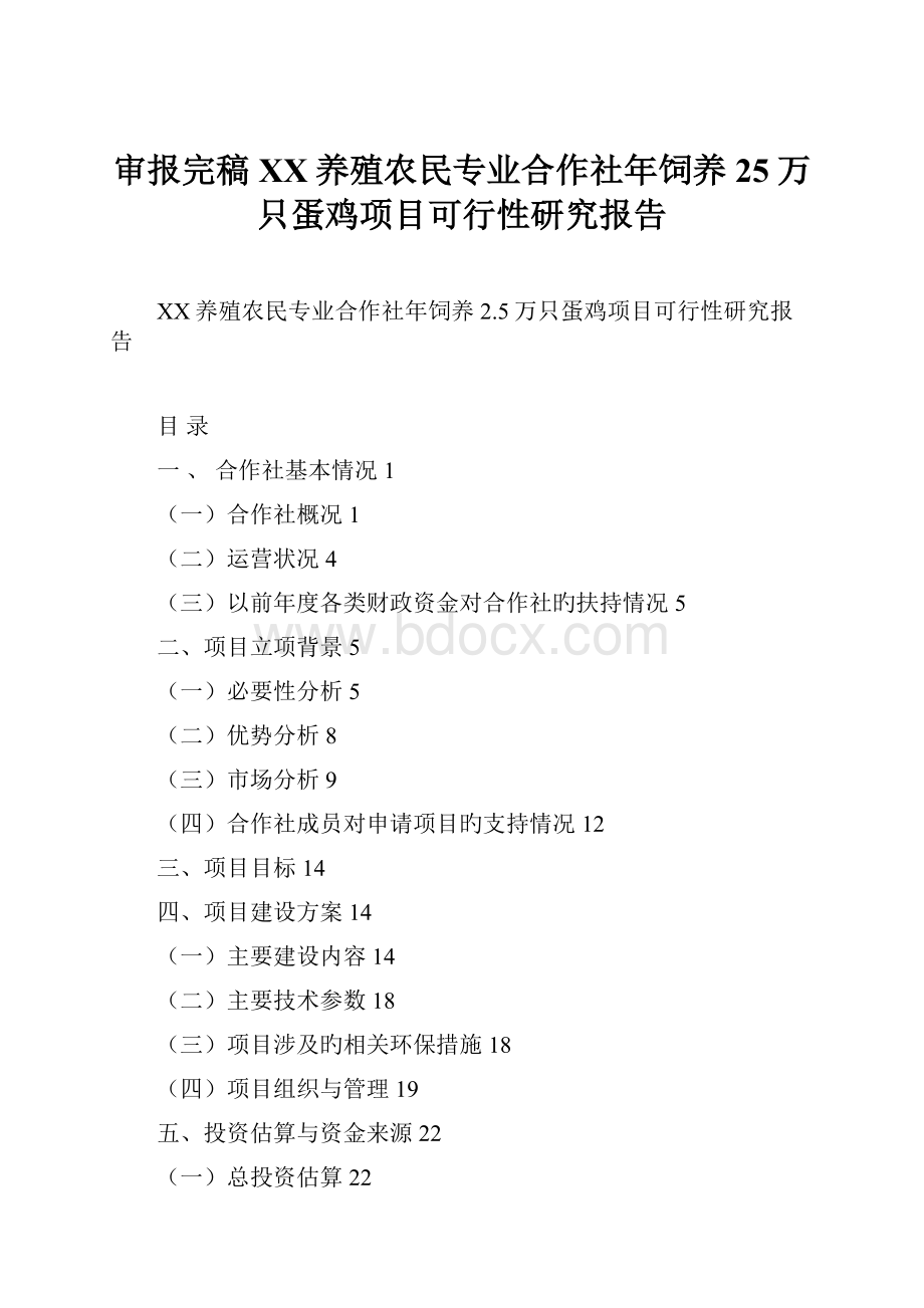 审报完稿XX养殖农民专业合作社年饲养25万只蛋鸡项目可行性研究报告.docx