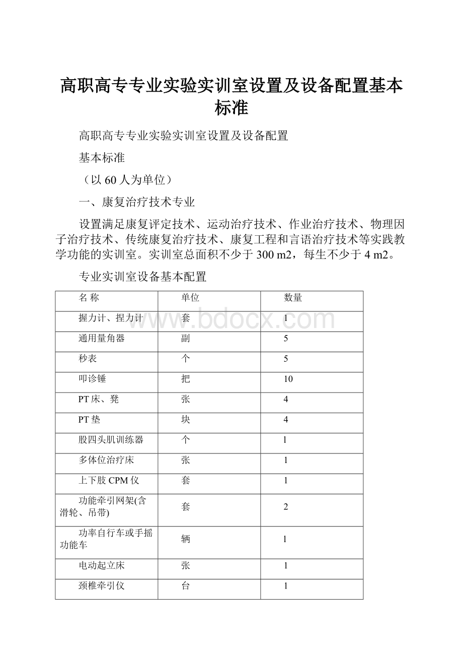 高职高专专业实验实训室设置及设备配置基本标准.docx_第1页