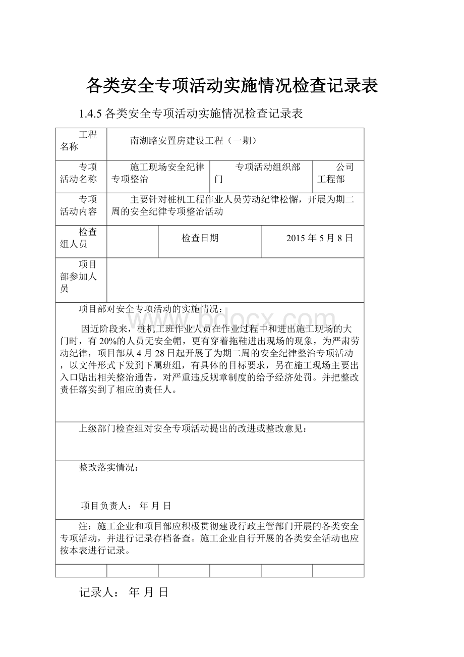 各类安全专项活动实施情况检查记录表.docx_第1页