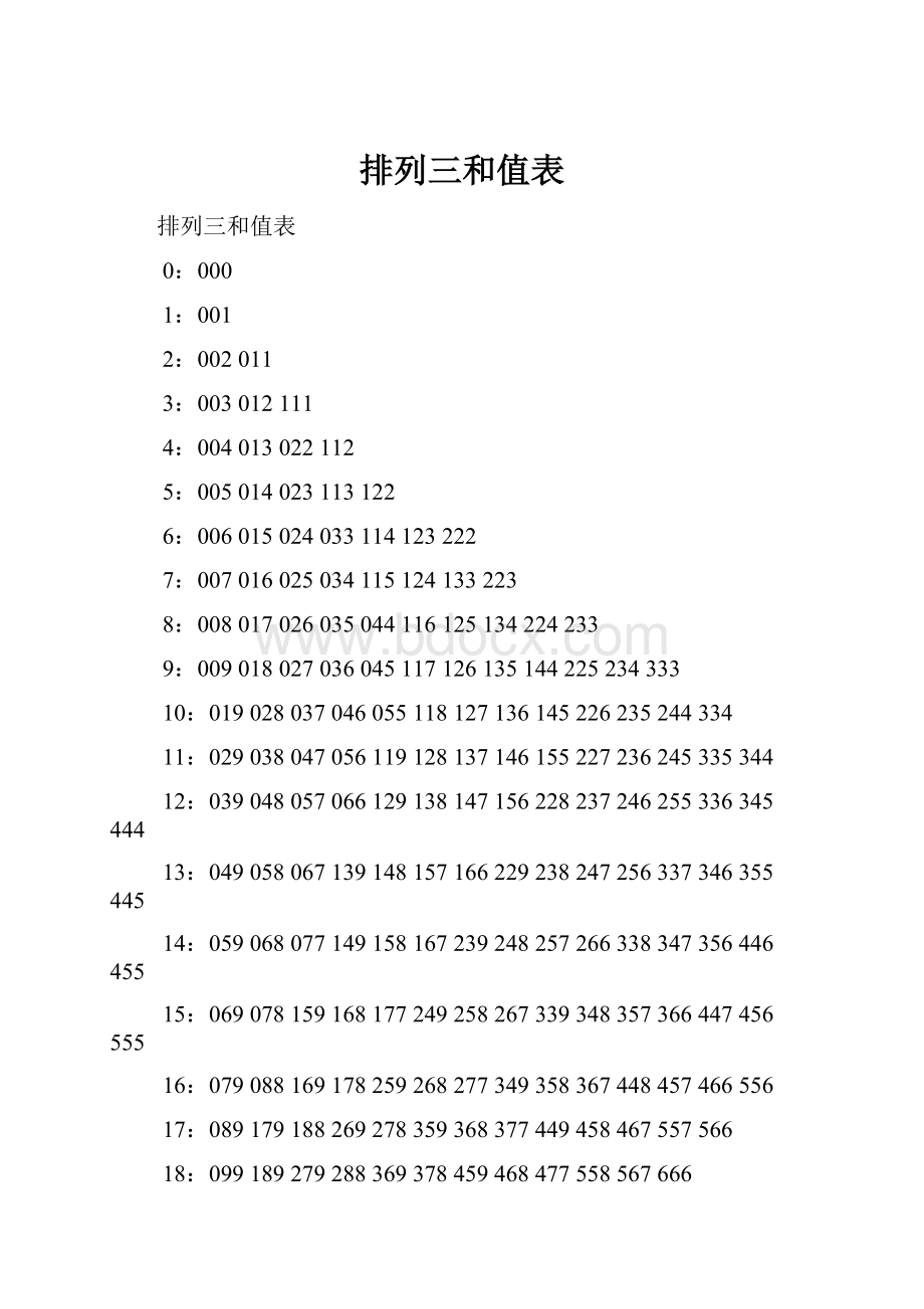 排列三和值表.docx_第1页