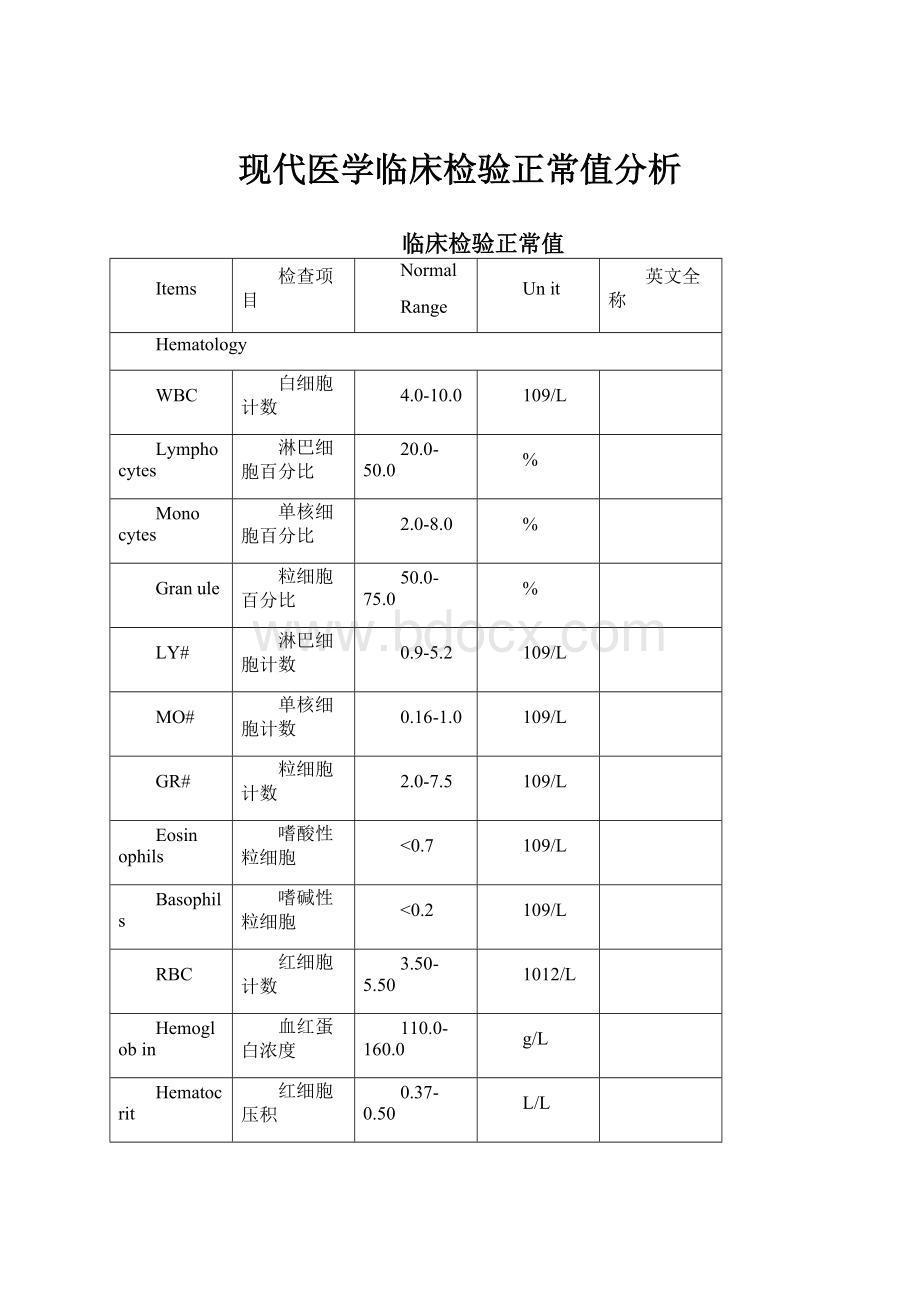 现代医学临床检验正常值分析.docx