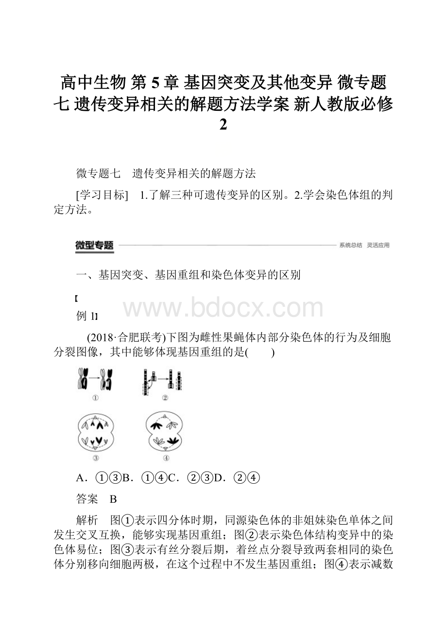 高中生物 第5章 基因突变及其他变异 微专题七 遗传变异相关的解题方法学案 新人教版必修2.docx_第1页