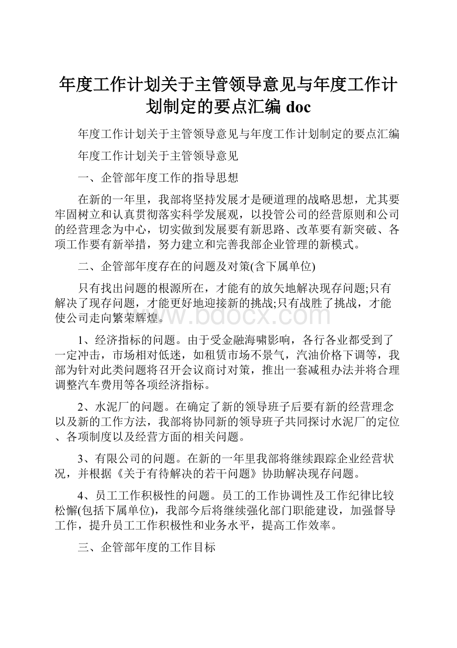 年度工作计划关于主管领导意见与年度工作计划制定的要点汇编doc.docx