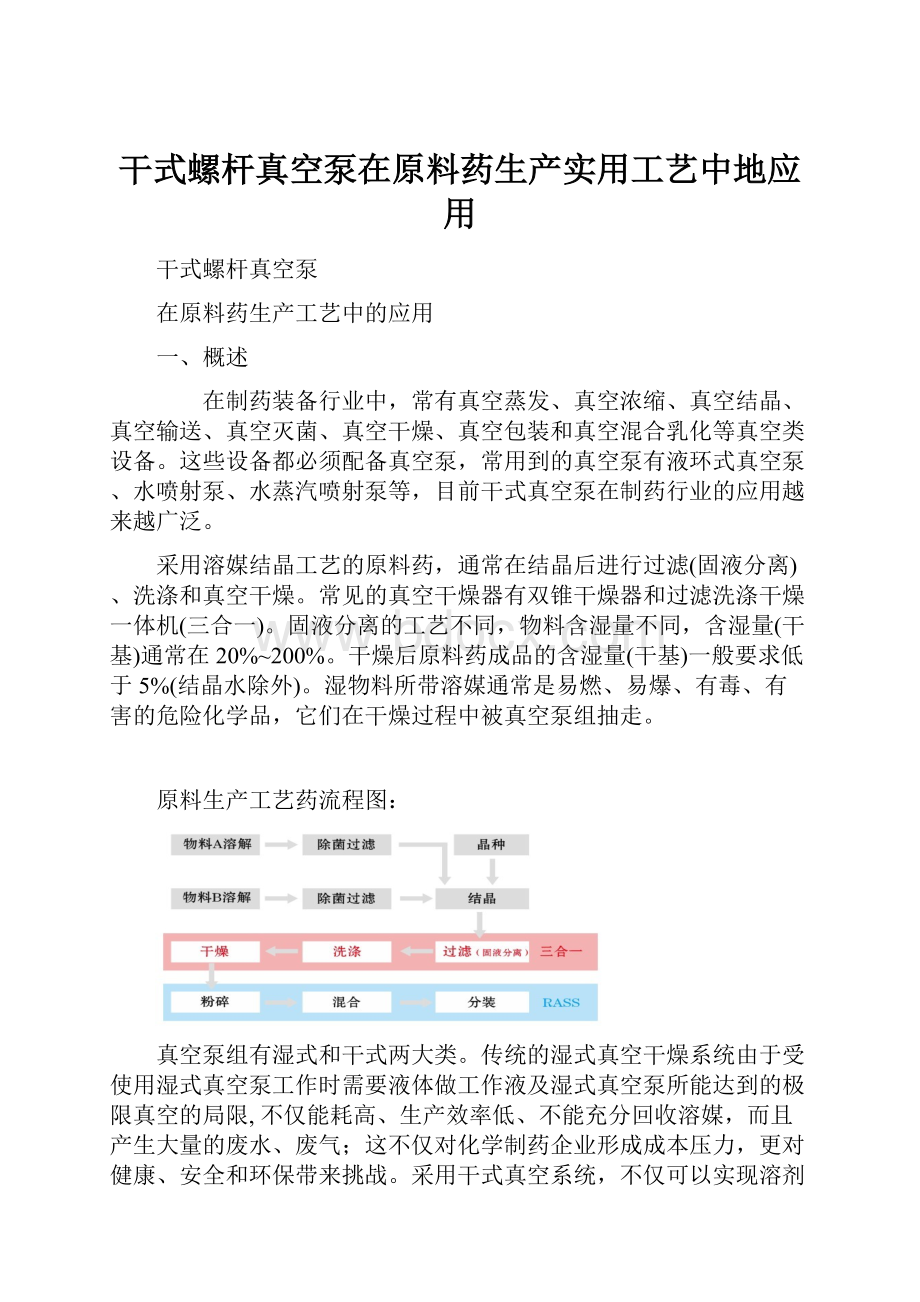 干式螺杆真空泵在原料药生产实用工艺中地应用.docx