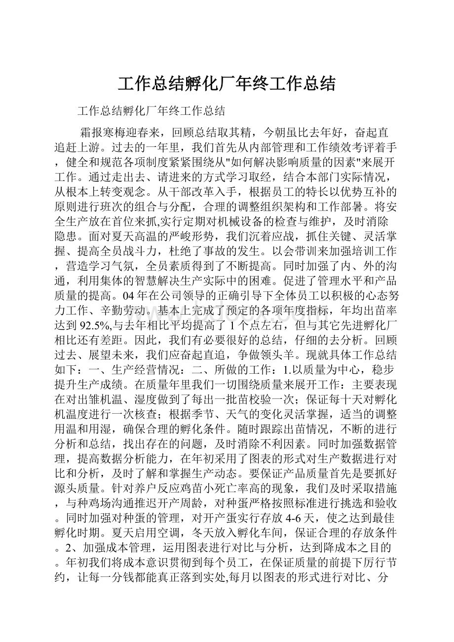 工作总结孵化厂年终工作总结.docx_第1页