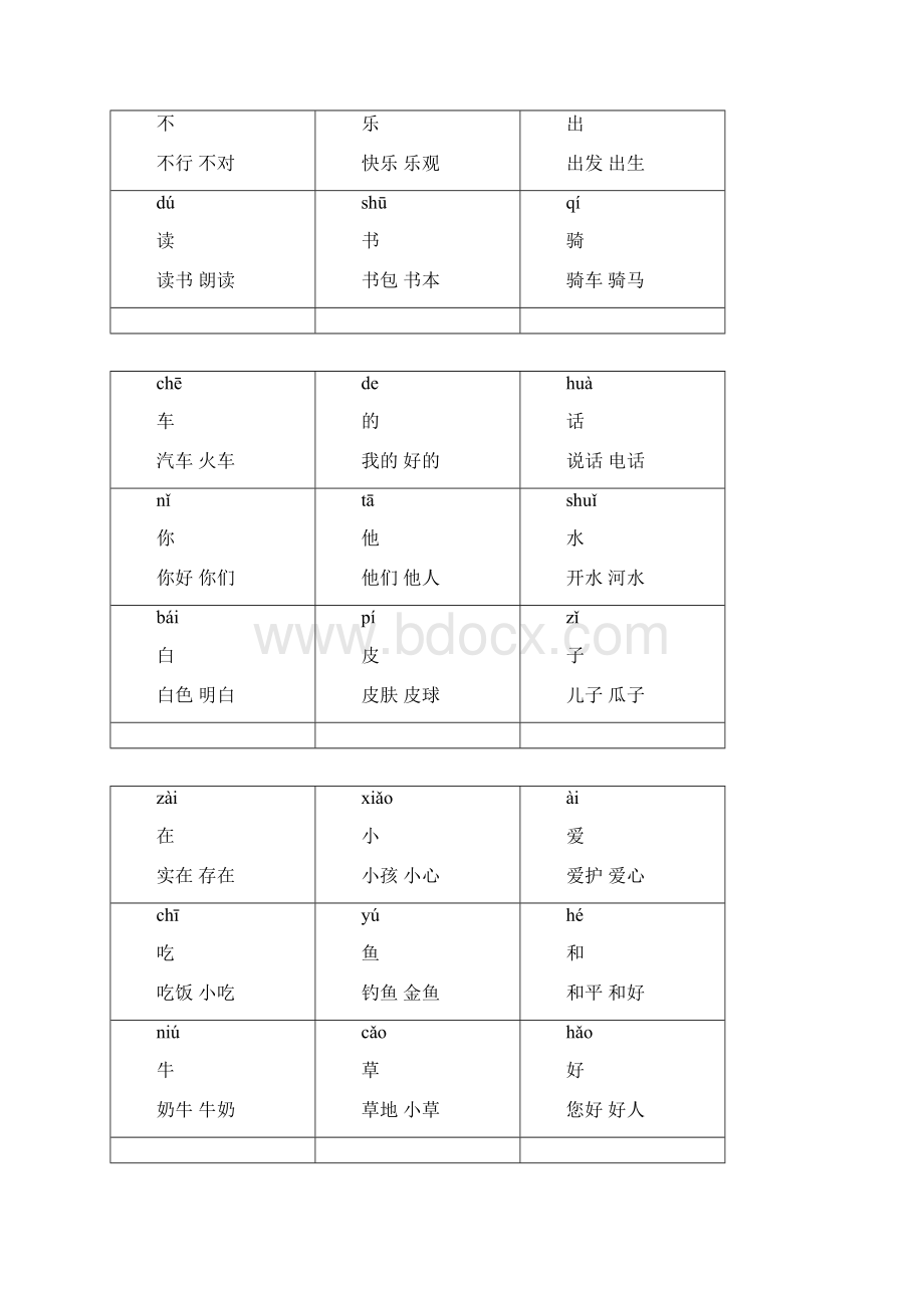 一年级上册生字卡片带拼音组词可打印1.docx_第2页