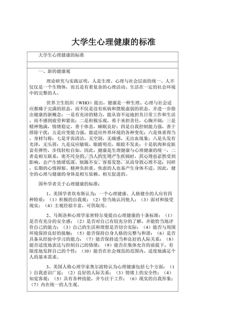 大学生心理健康的标准.docx