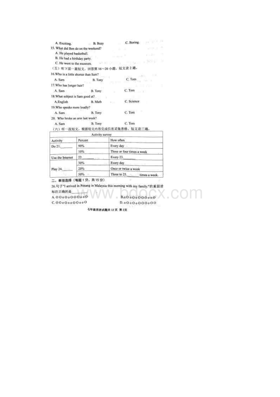 上学期山东省泰安市帒岳区七年级期末考试英语扫描版无答案.docx_第2页