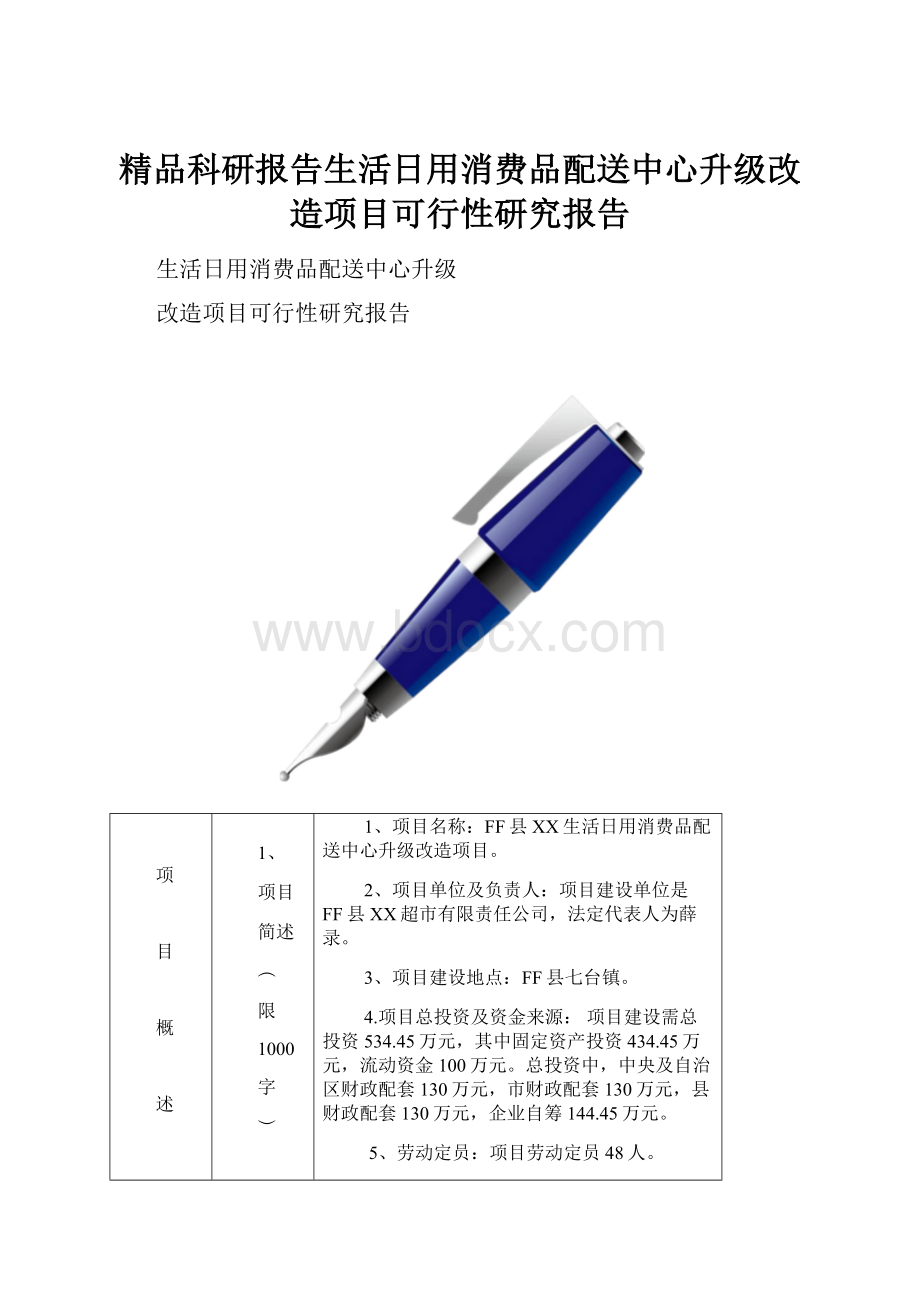 精品科研报告生活日用消费品配送中心升级改造项目可行性研究报告.docx