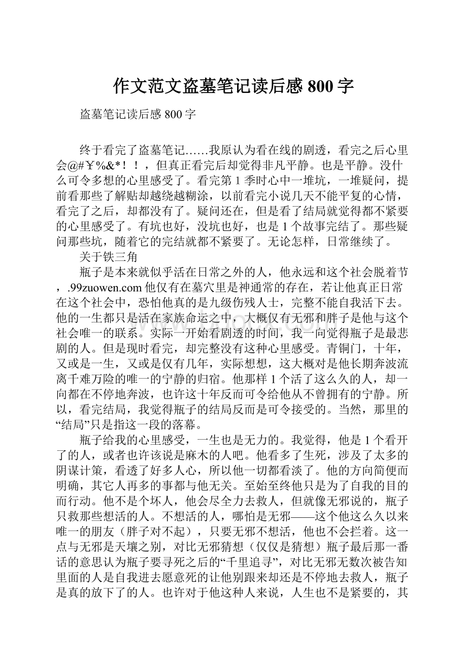 作文范文盗墓笔记读后感800字.docx