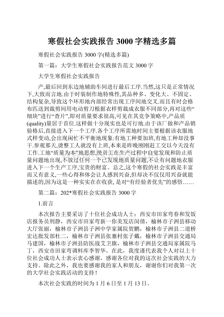 寒假社会实践报告3000字精选多篇.docx