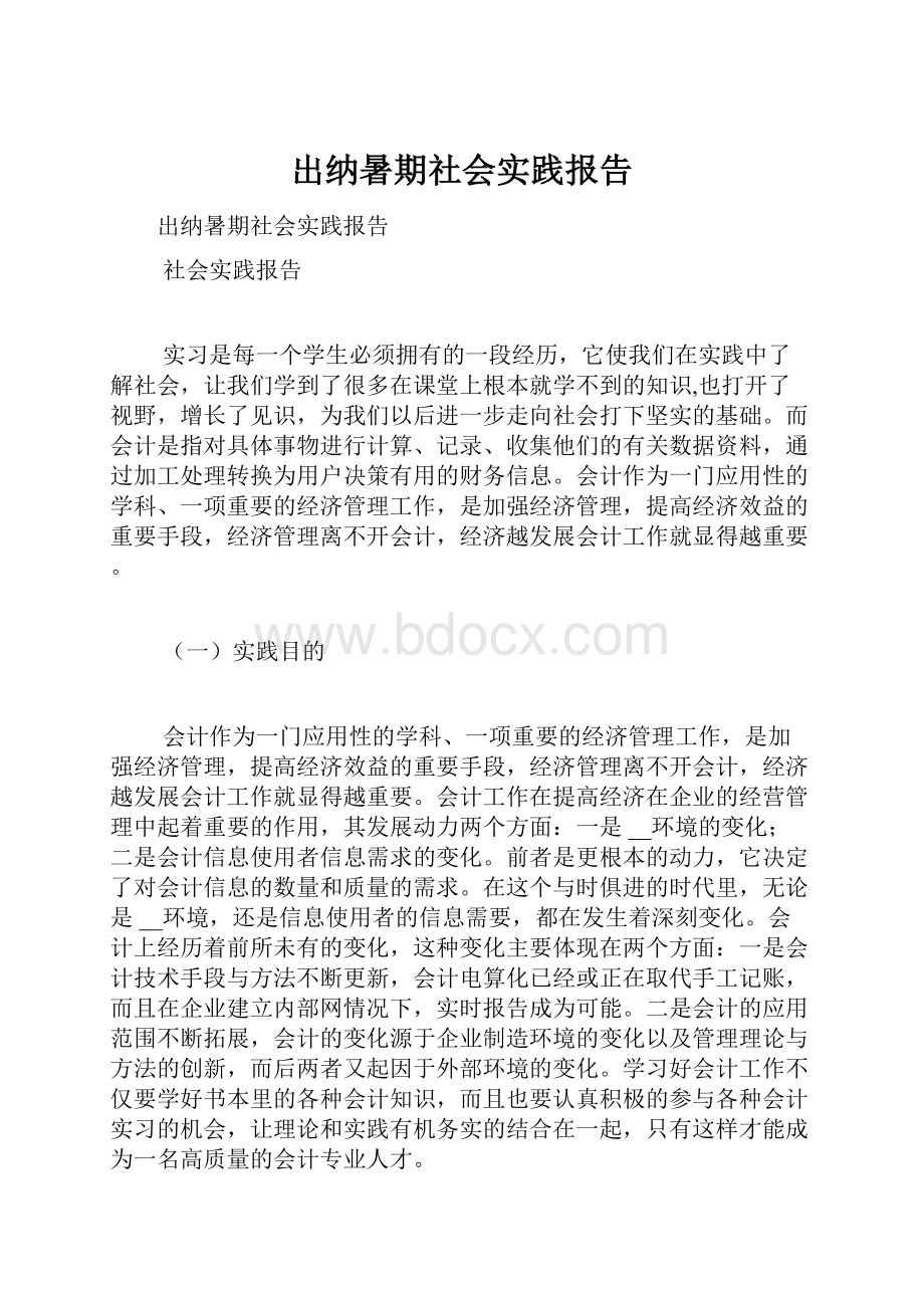 出纳暑期社会实践报告.docx