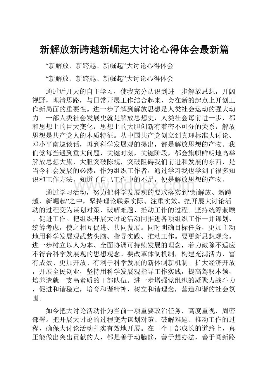 新解放新跨越新崛起大讨论心得体会最新篇.docx