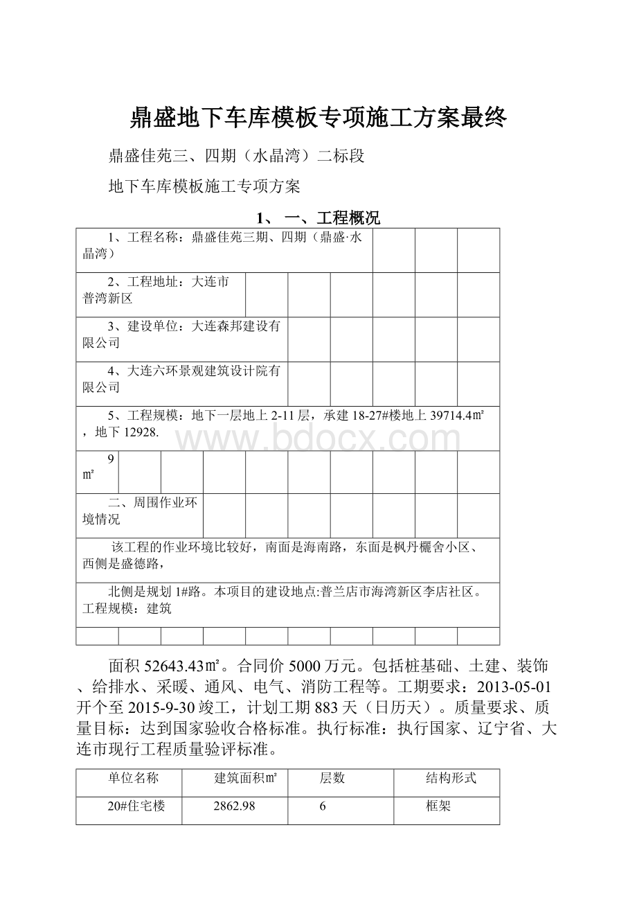 鼎盛地下车库模板专项施工方案最终.docx_第1页