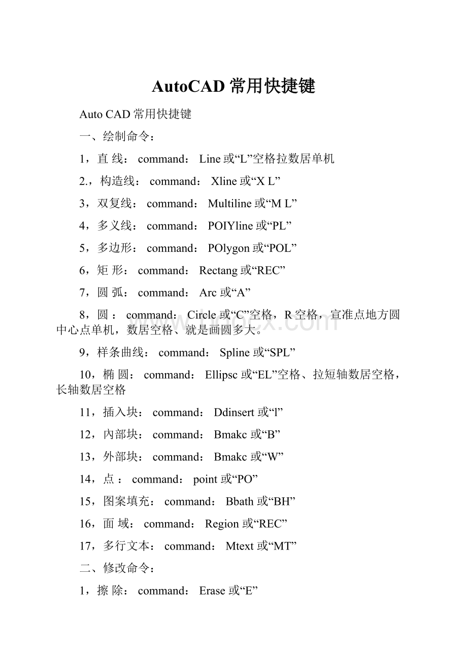 AutoCAD常用快捷键.docx_第1页