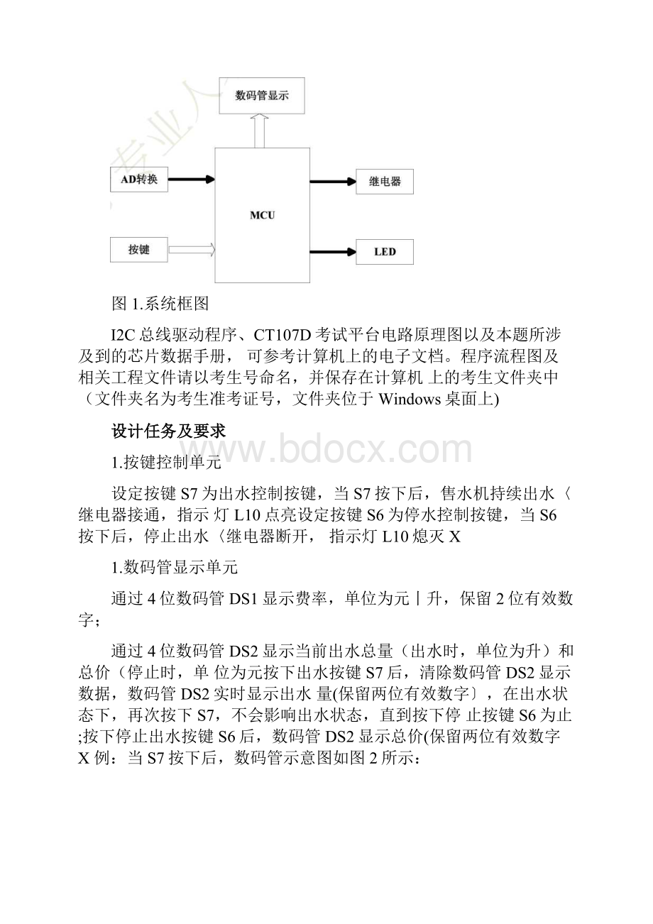 国信长天 ct107d单片机设计与开发项目模拟试题及参考程序 小区自动售水机.docx_第2页