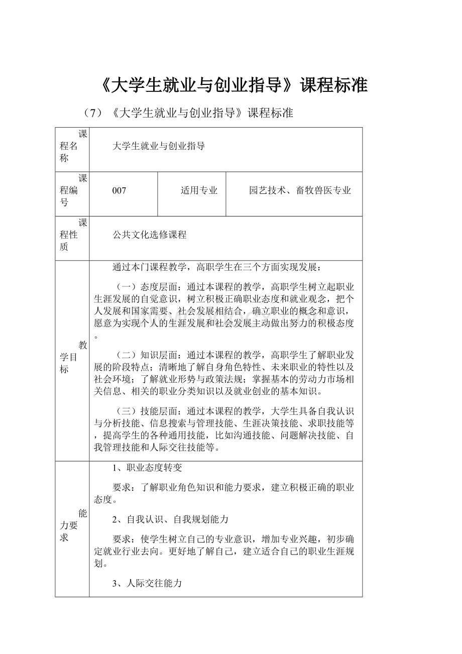 《大学生就业与创业指导》课程标准.docx_第1页