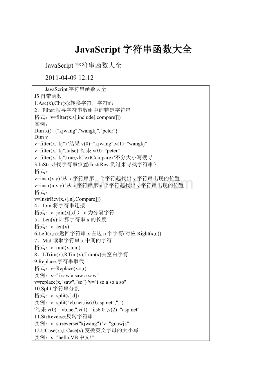 JavaScript字符串函数大全.docx