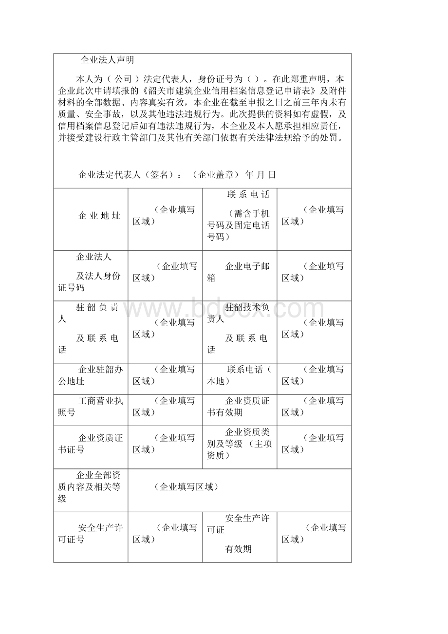 韶关市建筑企业信用档案信息登记申请表模板.docx_第3页